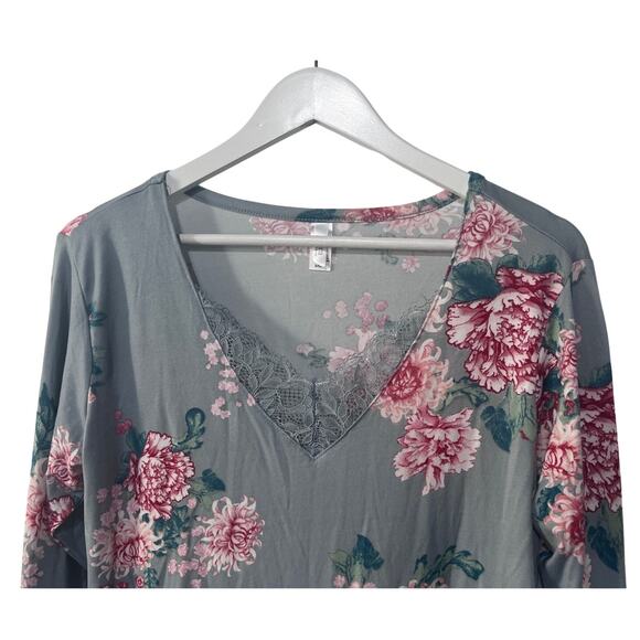 FLORA NIKROOZ WOMENS SMALL JADE FLORAL PRINTED LONG SLEEVE PAJAMA TOP ONLY GREY - Picture 4 of 11